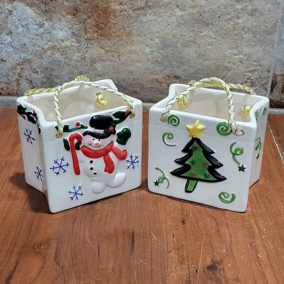 Ceramic Christmas Tree Snowman Gift Candy Bag Lot of 2 - Picture 9 of 12